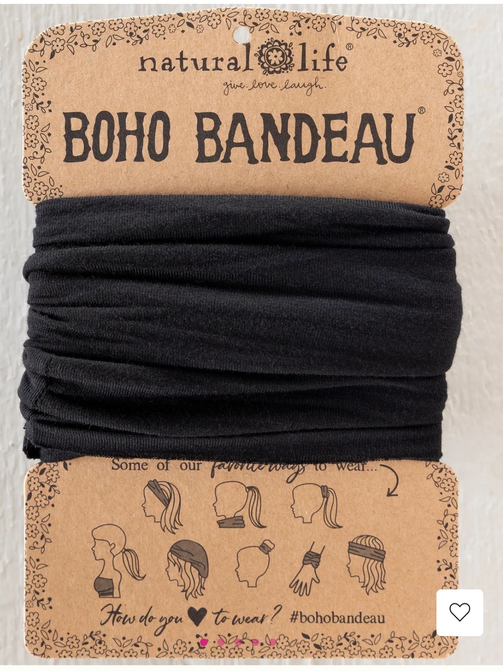NATURAL LIFE Black Boho Bandeau Head wrap #123